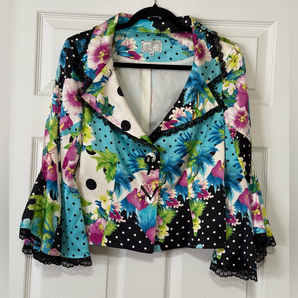 Alberto Makali Women’s Vintage 100% Silk Blazer Jacket Floral Polka Dot Lace 10